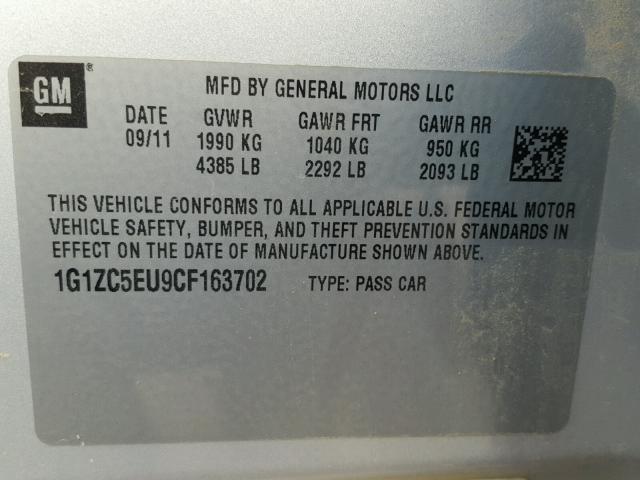 1G1ZC5EU9CF163702 - 2012 CHEVROLET MALIBU 1LT ვერცხლისფერი ფოტო 10