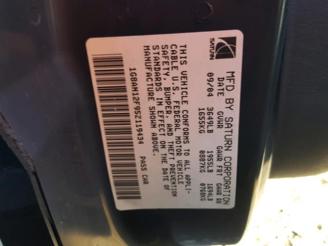 1G8AN12F95Z119434 - 2005 SATURN ION LEVEL BLACK photo 10