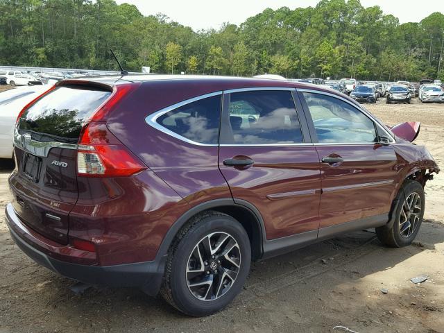 5J6RM4H45GL058618 - 2016 HONDA CR-V SE MAROON photo 4