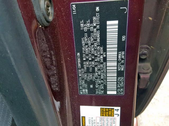 JTLKT334554009698 - 2005 TOYOTA SCION XB 勃艮第红 照片 10