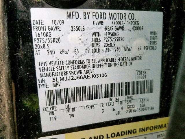 5LMJJ2J58AEJ03106 - 2010 LINCOLN NAVIGATOR BLACK photo 10