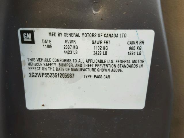 2G2WP552361205987 - 2006 PONTIAC GRAND PRIX GOLD photo 10