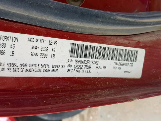 1B3HB48C97D167092 - 2007 DODGE CALIBER SX RED photo 10