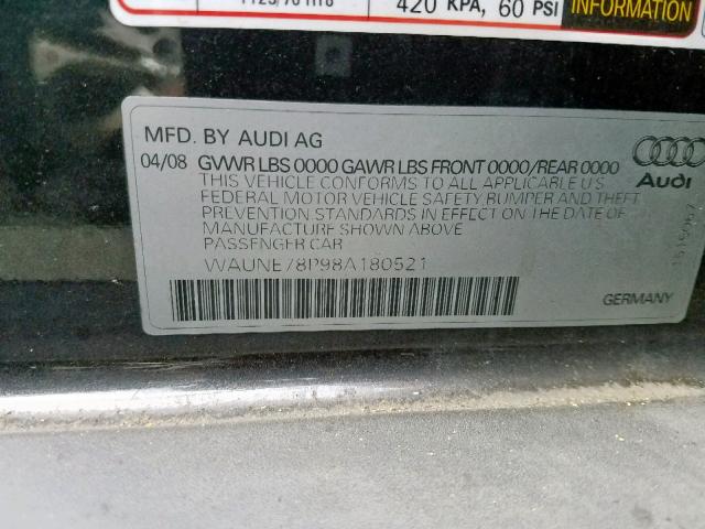 WAUNE78P98A180521 - 2008 AUDI A3 2.0 PRE GRAY photo 10