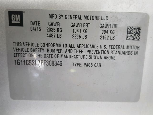 1G11C5SL7FF308345 - 2015 CHEVROLET MALIBU 1LT SILVER photo 10