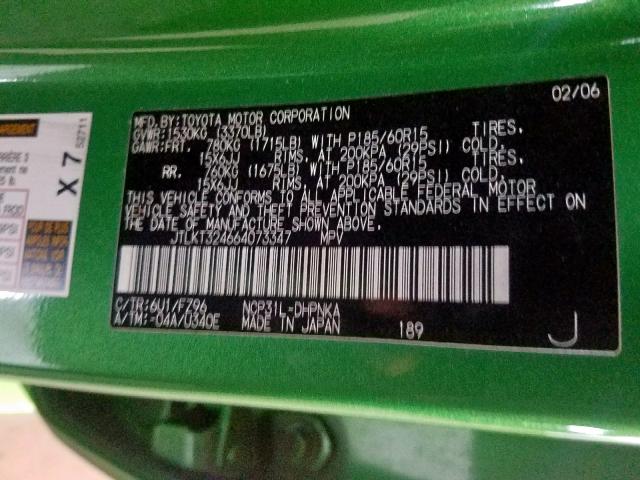 JTLKT324664073347 - 2006 TOYOTA SCION XB 绿色 照片 10