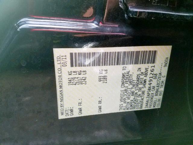 1N4AL2AP5BN491261 - 2011 NISSAN ALTIMA BAS BLACK photo 10