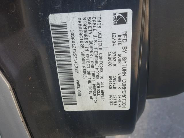 1G8AW12F85Z141387 - 2005 SATURN ION LEVEL BLACK photo 10