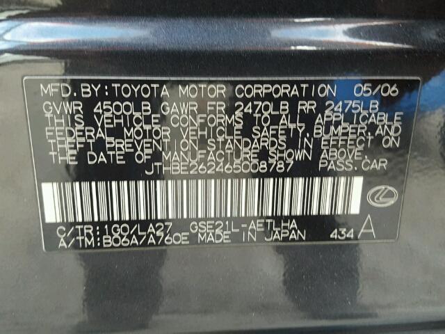 JTHBE262465008787 - 2006 LEXUS IS 350 GRAY photo 10