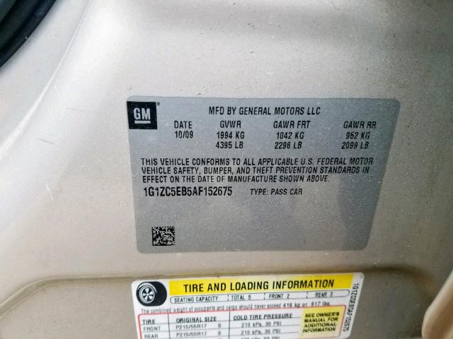 1G1ZC5EB5AF152675 - 2010 CHEVROLET MALIBU 1LT 米色 照片 10