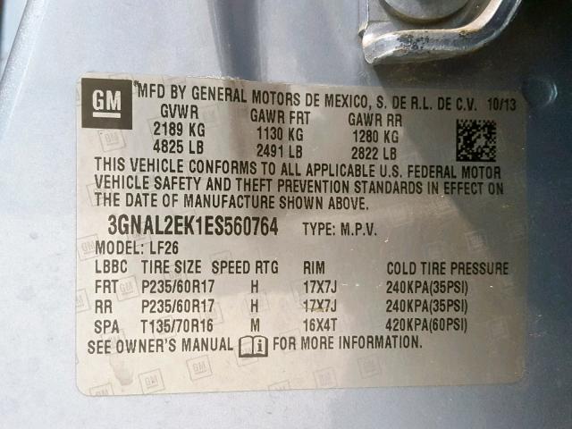 3GNAL2EK1ES560764 - 2014 CHEVROLET CAPTIVA LS 蓝色 照片 10