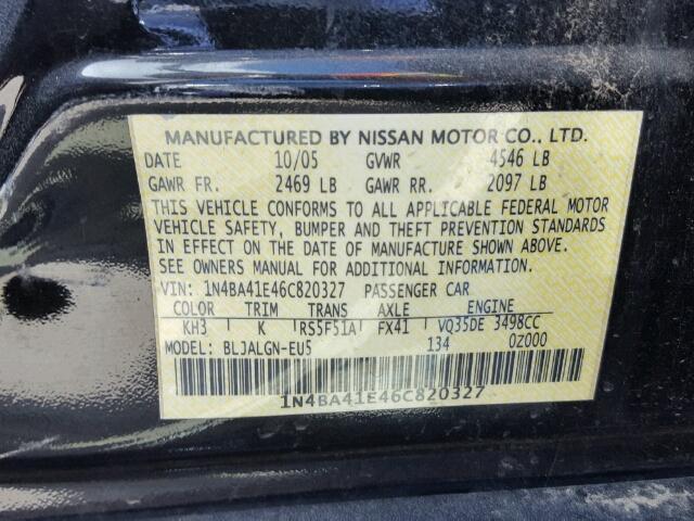 1N4BA41E46C820327 - 2006 NISSAN MAXIMA SE BLUE photo 10