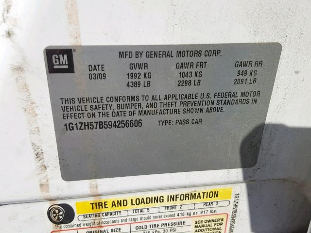 1G1ZH57B594256606 - 2009 CHEVROLET MALIBU 1LT WHITE photo 10