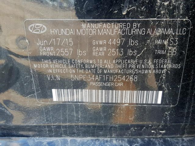 5NPE34AF1FH254268 - 2015 HYUNDAI SONATA SPO BLACK photo 10