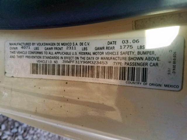 3VWPF31Y96M323453 - 2006 VOLKSWAGEN NEW BEETLE Կրեմագույն լուսանկար 10