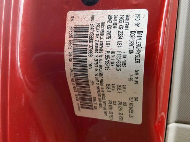 3A4FY58B66T370039 - 2006 CHRYSLER PT CRUISER RED photo 10