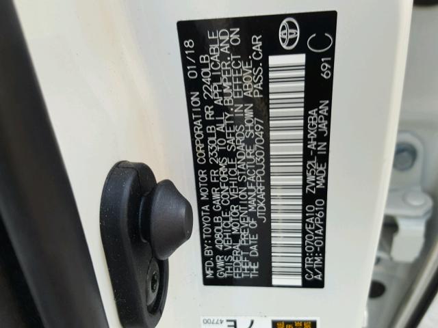 JTDKARFP0J3070497 - 2018 TOYOTA PRIUS PRIM WHITE photo 10