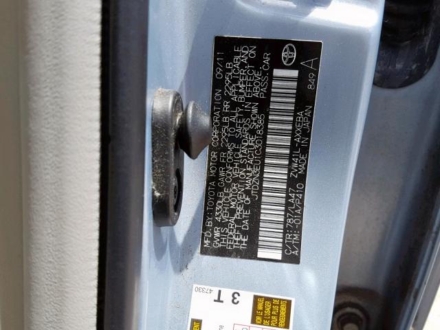 JTDZN3EU1C3018385 - 2012 TOYOTA PRIUS V BLUE photo 10