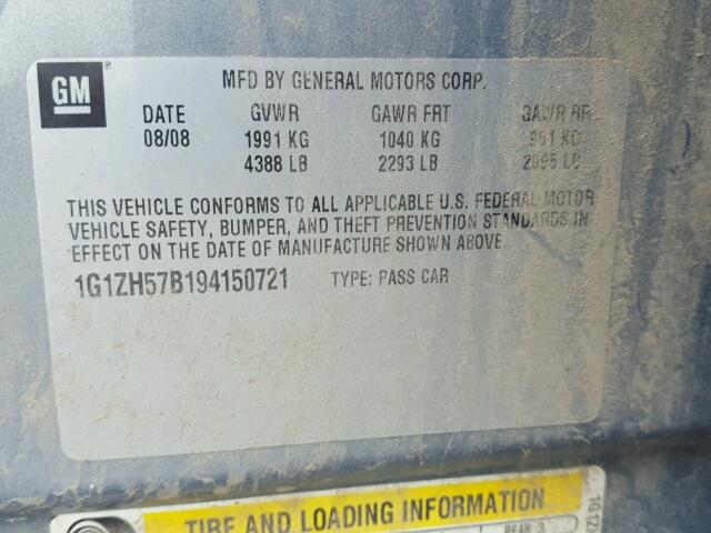 1G1ZH57B194150721 - 2009 CHEVROLET MALIBU 1LT BLUE photo 10