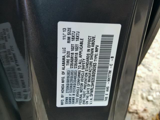 5FNRL5H92EB056593 - 2014 HONDA ODYSSEY TO GRAY photo 10