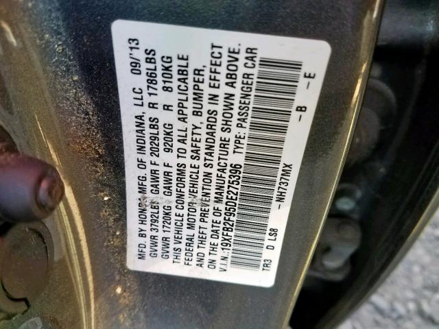 19XFB2F95DE275396 - 2013 HONDA CIVIC EXL 灰色 照片 10