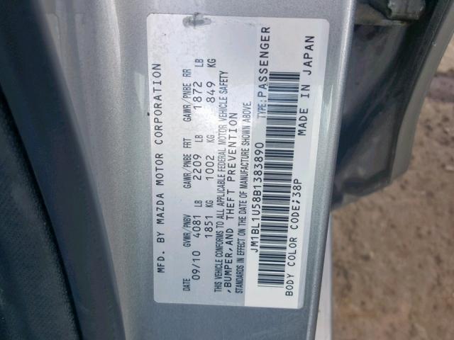 JM1BL1U58B1383890 - 2011 MAZDA 3 S SILVER photo 10