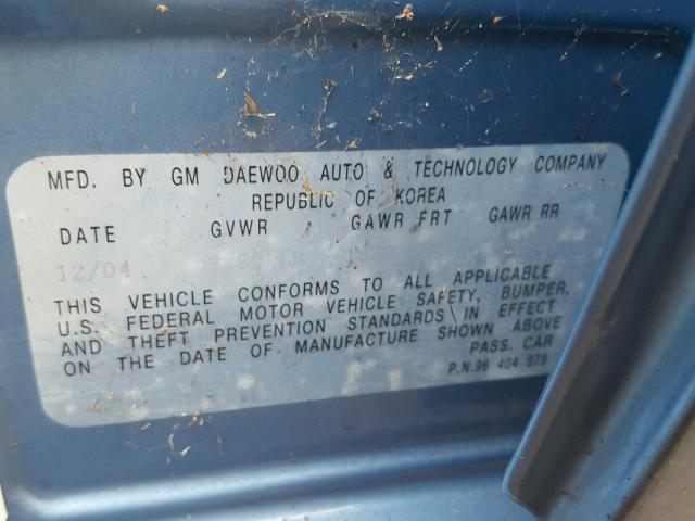 KL1TD62655B379618 - 2005 CHEVROLET AVEO BASE Mavi foto 10