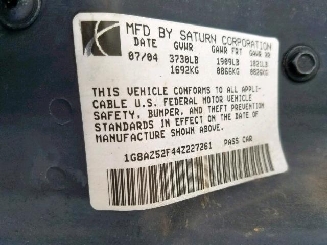 1G8AZ52F44Z227261 - 2004 SATURN ION LEVEL WHITE photo 10