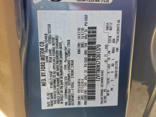 1ZVFT80N575301370 - 2007 FORD MUSTANG BLUE photo 10