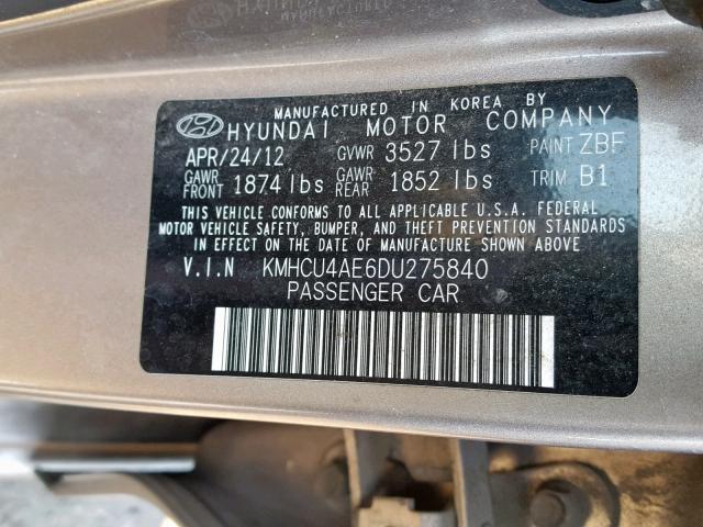 KMHCU4AE6DU275840 - 2013 HYUNDAI ACCENT GRAY photo 10