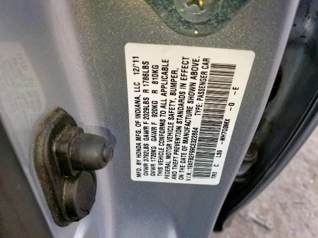 19XFB2F99CE322864 - 2012 HONDA CIVIC EXL 银色 照片 10