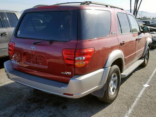 5TDZT34A21S037083 - 2001 TOYOTA SEQUOIA SR RED photo 4