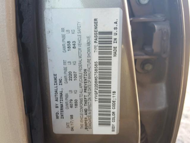 1YVGF22D8W5758585 - 1998 MAZDA 626 ES GOLD photo 10