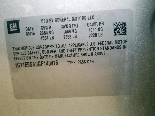 1G11E5SA0GF140476 - 2016 CHEVROLET MALIBU LIM 银色 照片 10