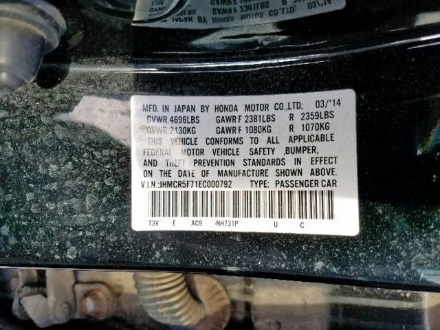 JHMCR5F71EC000792 - 2014 HONDA ACCORD PLU BLACK photo 10