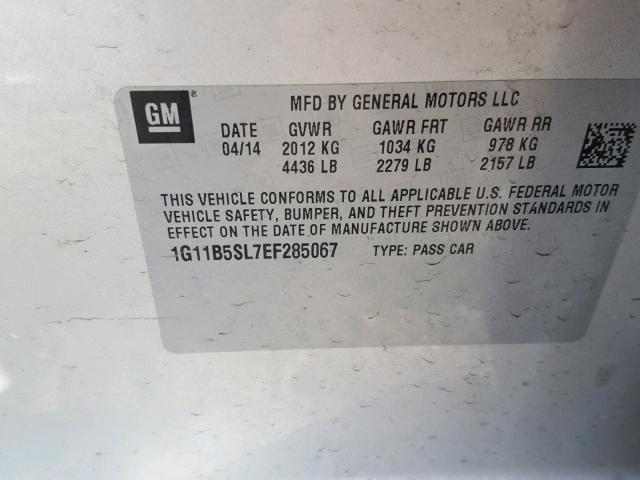 1G11B5SL7EF285067 - 2014 CHEVROLET MALIBU LS 银色 照片 10