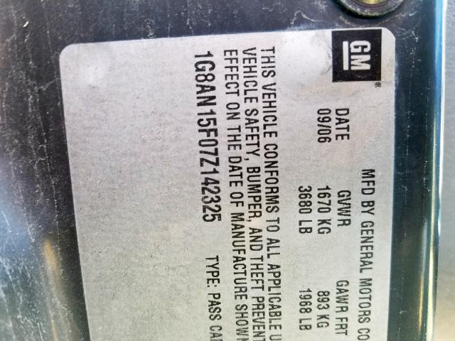 1G8AN15F16Z163229 - 2006 SATURN ION LEVEL BLUE photo 10