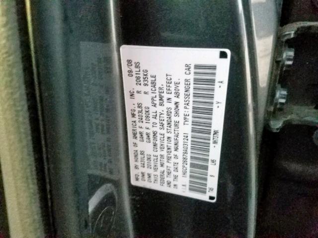 1HGCP26879A031241 - 2009 HONDA ACCORD EXL GRAY photo 10