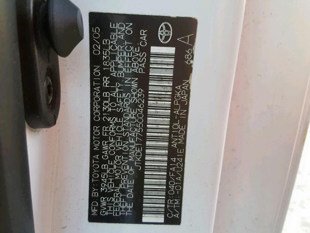 JTKDE177550046239 - 2005 TOYOTA SCION TC თეთრი ფოტო 10