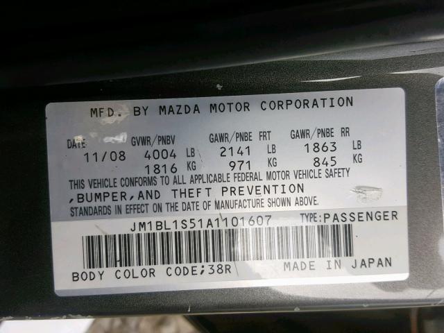 JM1BL1S51A1101607 - 2010 MAZDA 3 S GRAY photo 10