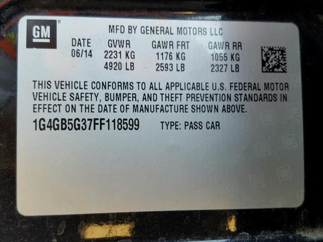 1G4GB5G37FF118599 - 2015 BUICK LACROSSE BLACK photo 10