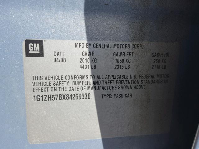 1G1ZH57BX84269530 - 2008 CHEVROLET MALIBU 1LT BLUE photo 10