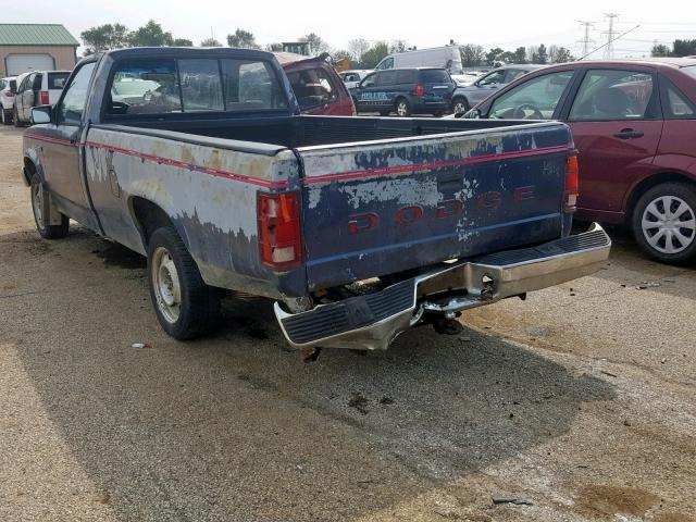 1B7FL26X4NS689182 - 1992 DODGE DAKOTA BLUE photo 3