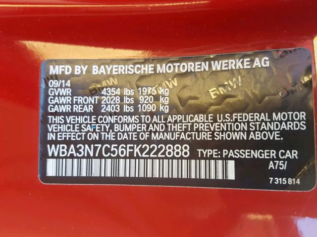 WBA3N7C56FK222888 - 2015 BMW 428 I RED photo 10