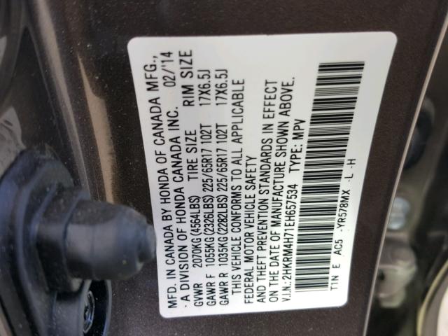 2HKRM4H71EH657534 - 2014 HONDA CR-V EXL BROWN photo 10