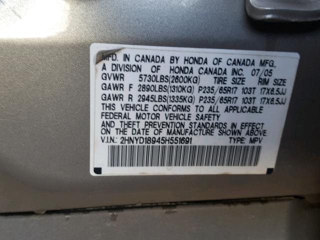 2HNYD18945H551691 - 2005 ACURA MDX TOURIN TAN photo 10