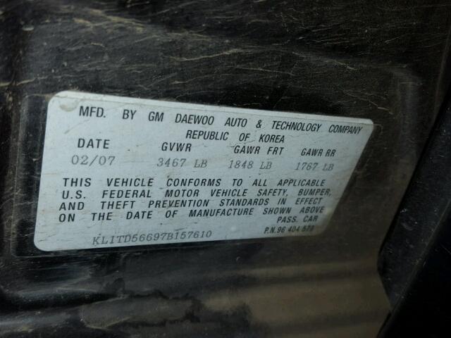 KL1TD56697B157610 - 2007 CHEVROLET AVEO BASE Қара фото 10