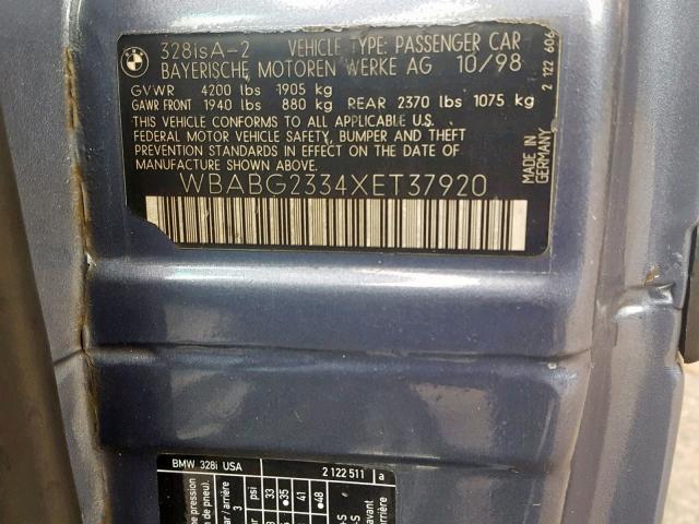 WBABG2334XET37920 - 1999 BMW 328 IS AUT BLUE photo 10