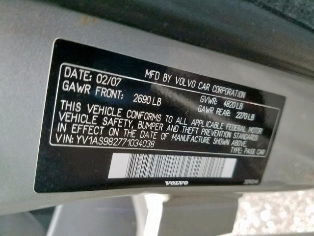 YV1AS982771034038 - 2007 VOLVO S80 3.2 SILVER photo 10