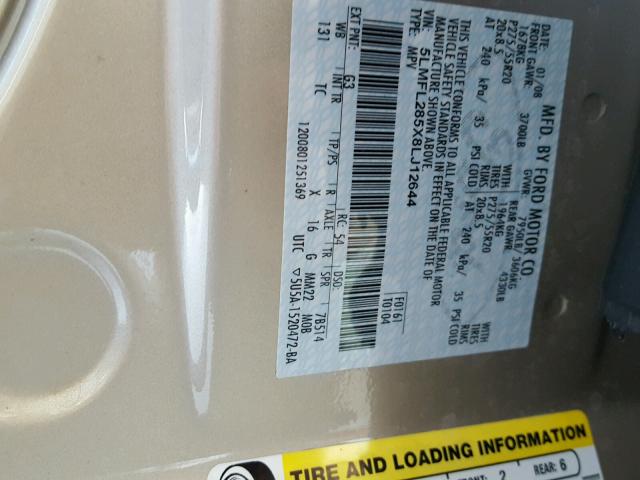 5LMFL285X8LJ12644 - 2008 LINCOLN NAVIGATOR Qızıl foto 10